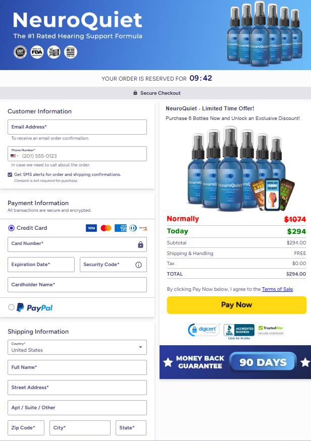 NeuroQuiet - secure Order Page